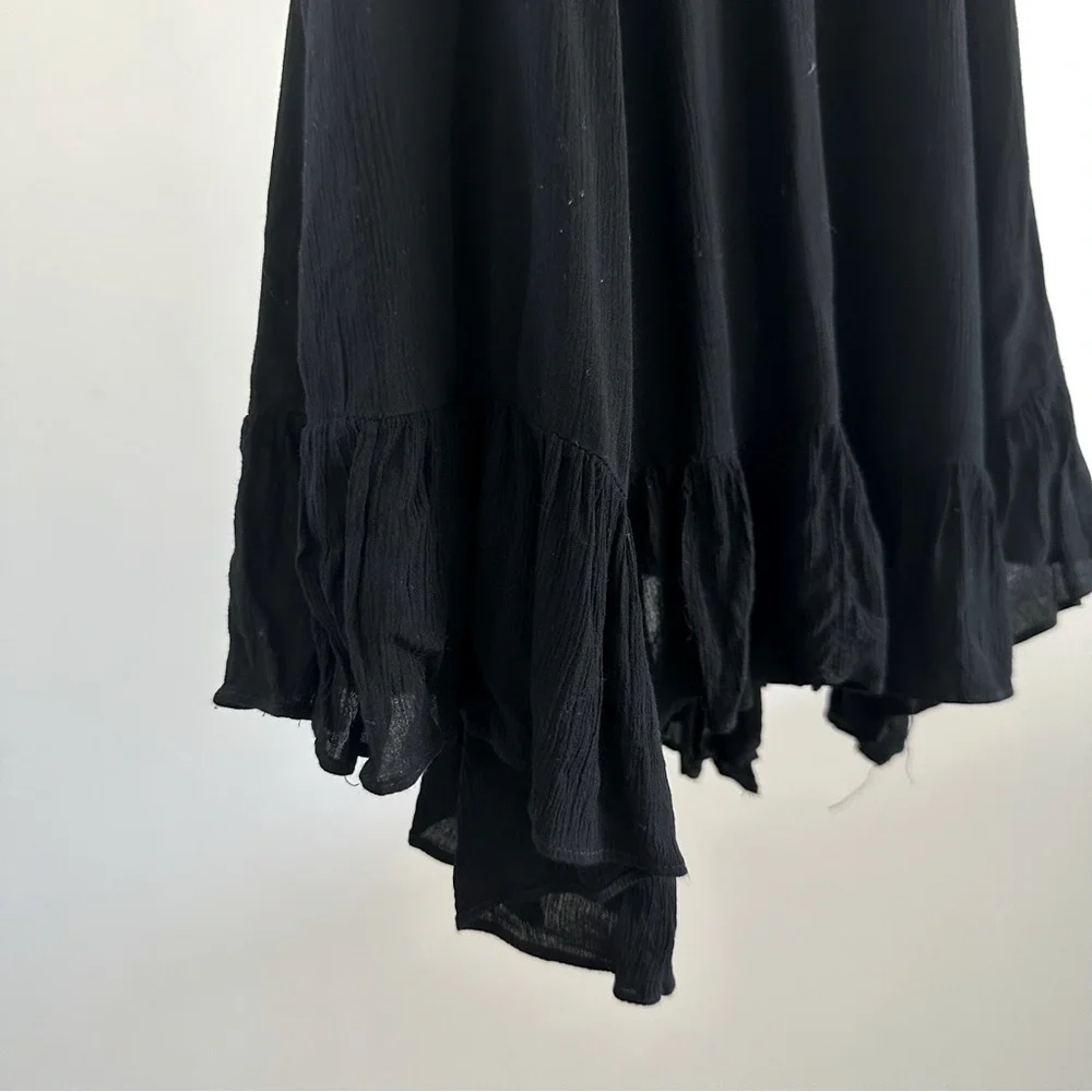 Black Flowy Layered Mini Dress Asymmetrical Hem Double Cross Back Straps Small - Picture 11 of 12